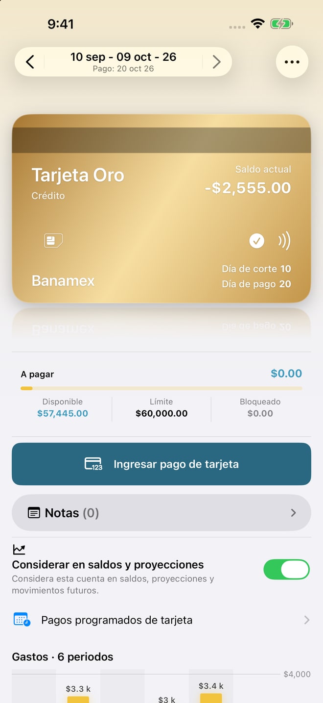 Detalle de cuenta en iPhone: saldo y movimientos