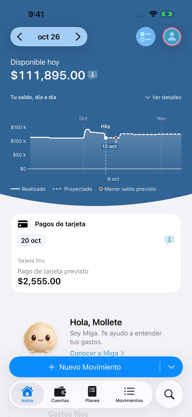 Inicio en iPhone: disponible hoy y proyección del saldo
